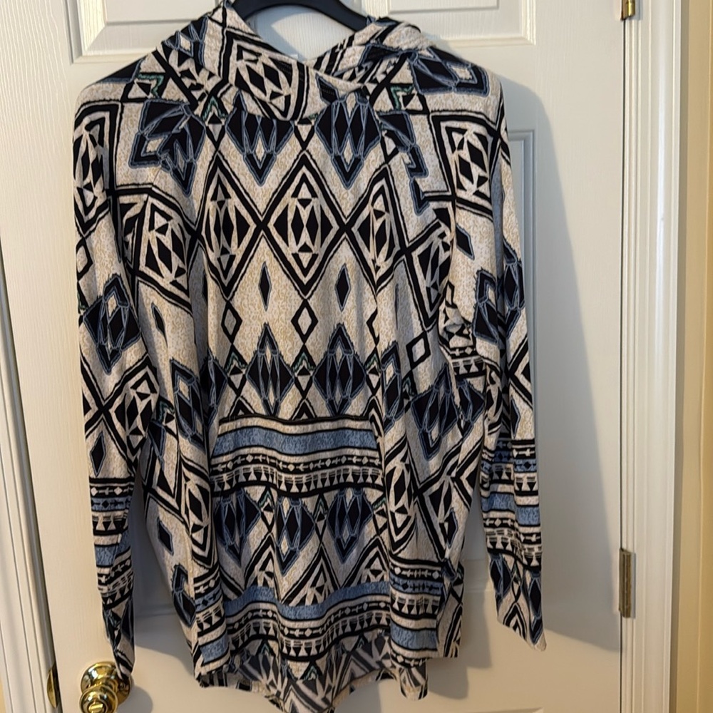 LuLaRoe Cream, Light Blue and Black Amber Hoodie Size 2XL